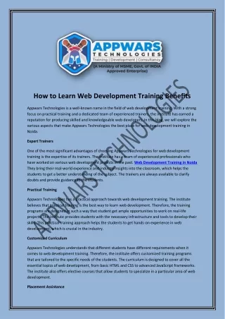 How to Learn Web Development Training Benefits?