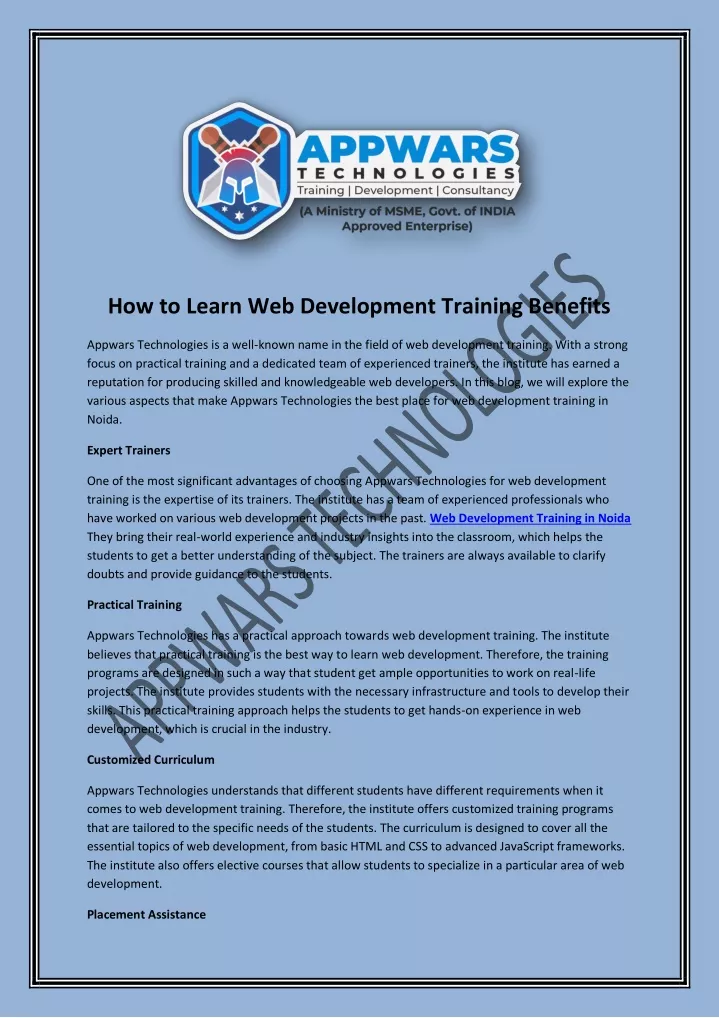 how to learn web development training benefits
