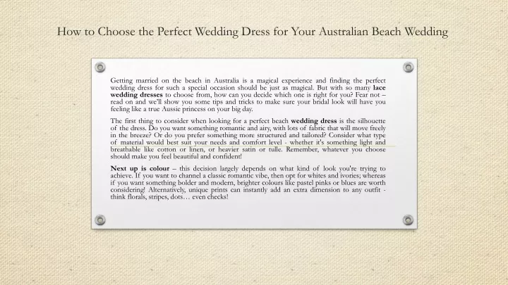 how to choose the perfect wedding dress for your australian beach wedding