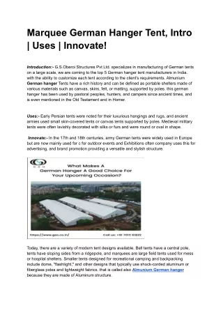 Marquee Almunium German Hanger Tent, Intro _ Uses - GSO