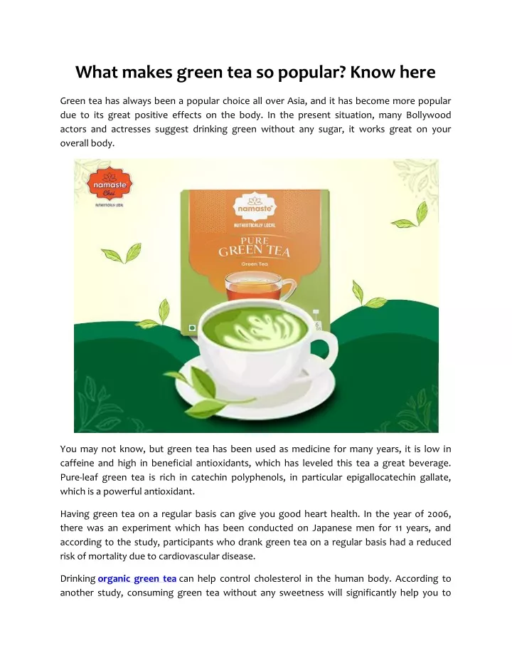 what makes green tea so popular know here