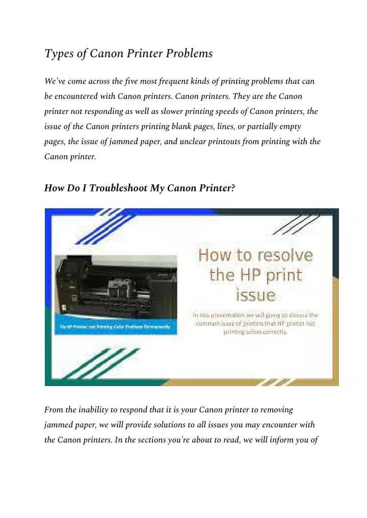 types of canon printer problems