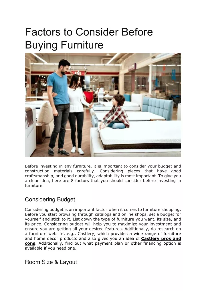 factors to consider before buying furniture