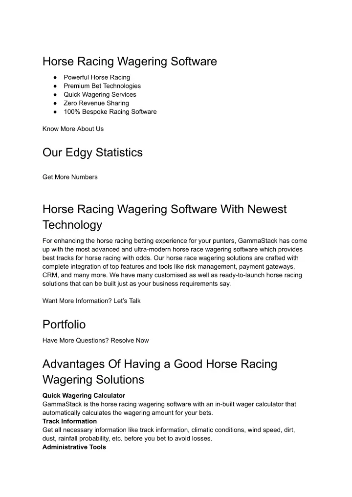 horse racing wagering software