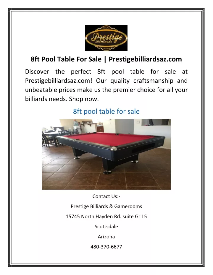 8ft pool table for sale prestigebilliardsaz com