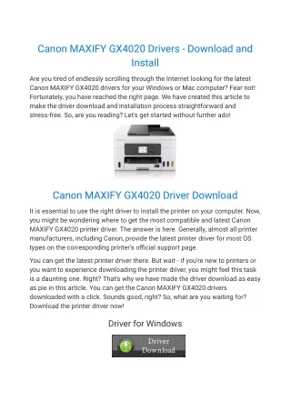 canon maxify gx4020 drivers download and install