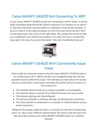 canon maxify gx4020 not connecting to wifi