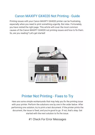 canon maxify gx4020 not printing guide