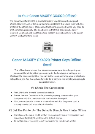 is your canon maxify gx4020 offline