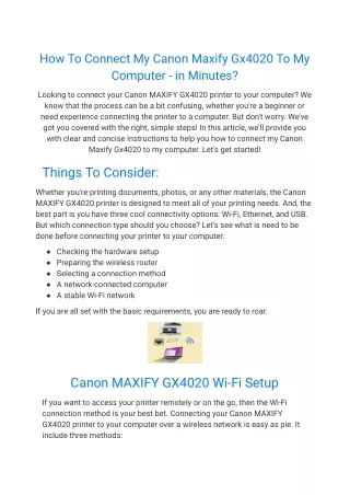 how to connect my canon maxify gx4020