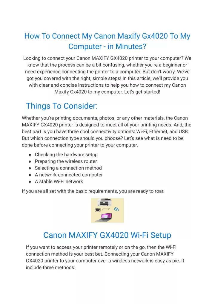 how to connect my canon maxify gx4020