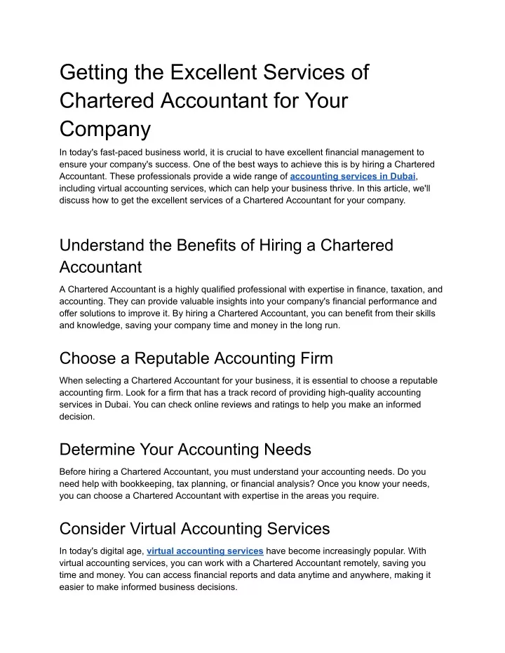 getting the excellent services of chartered