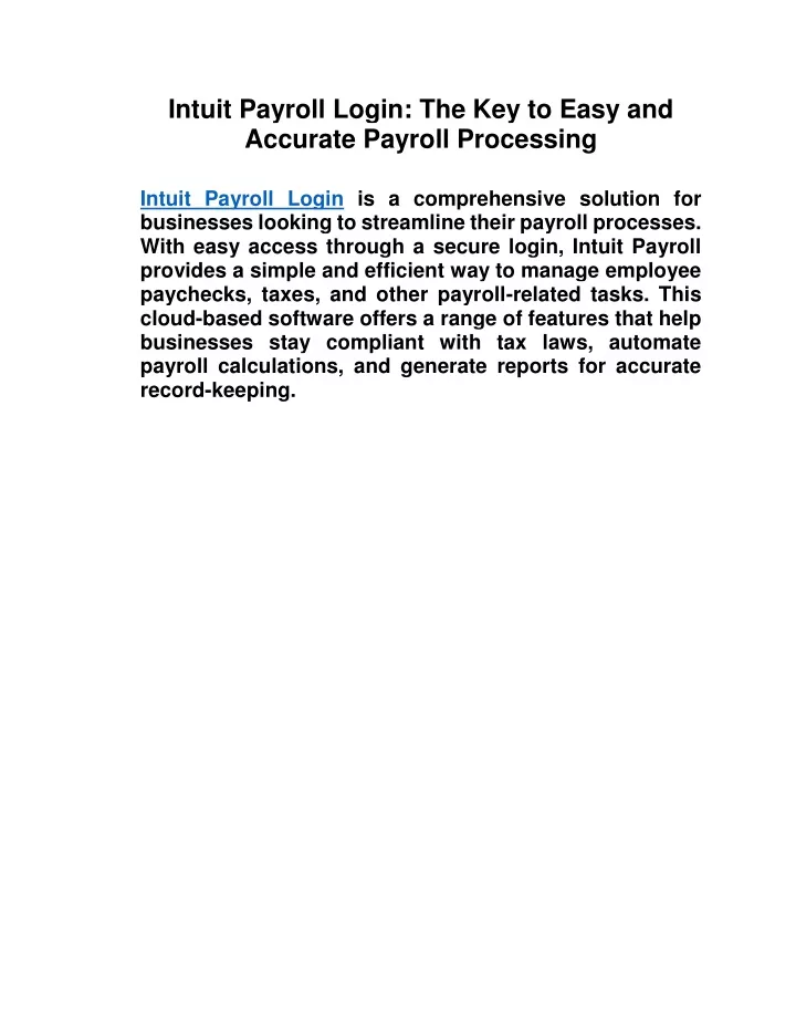 intuit payroll login the key to easy and accurate