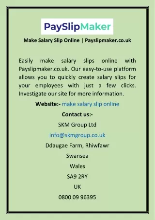 Make Salary Slip Online  Payslipmaker.co.uk
