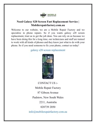 need galaxy s20 screen fast replacement service