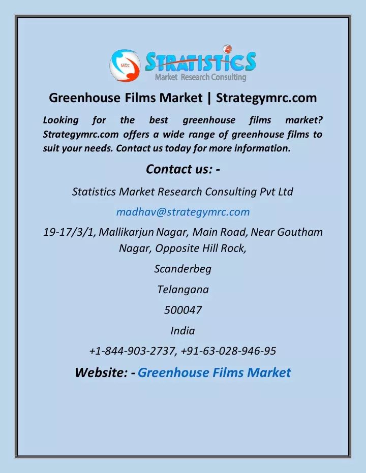 greenhouse films market strategymrc com
