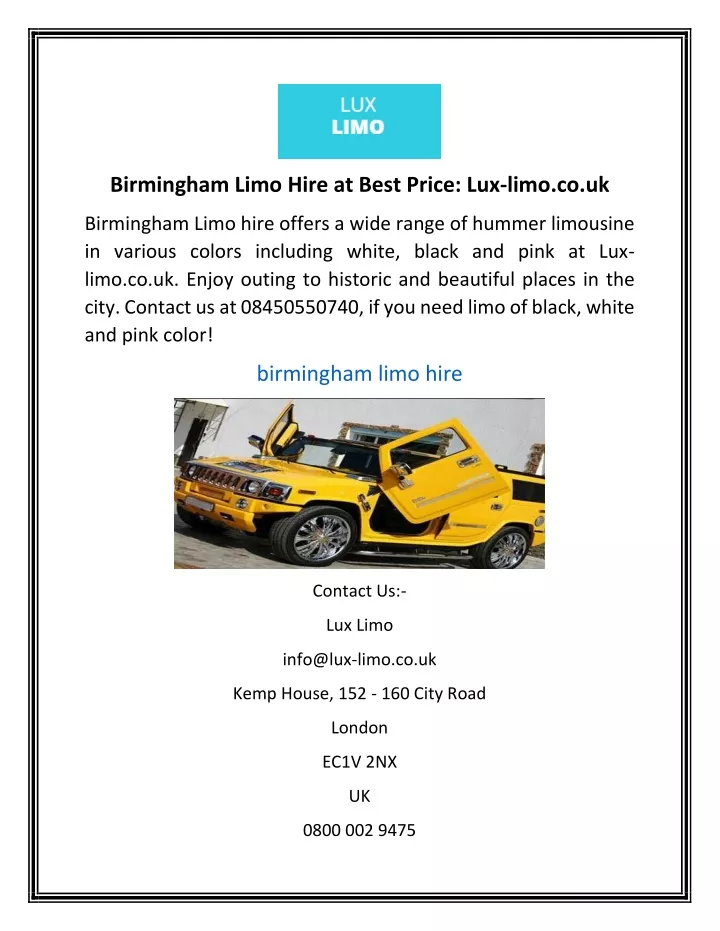 birmingham limo hire at best price lux limo co uk