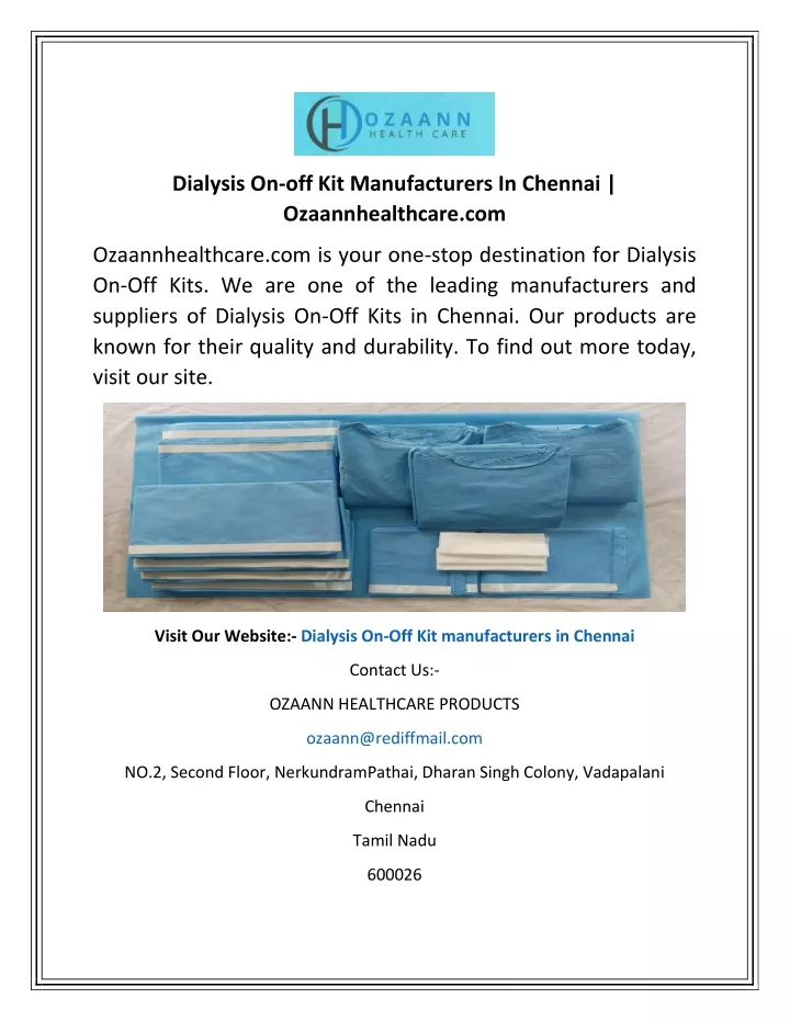 dialysis on off kit manufacturers in chennai