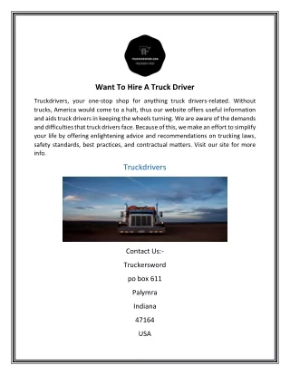 Want To Hire A Truck Driver