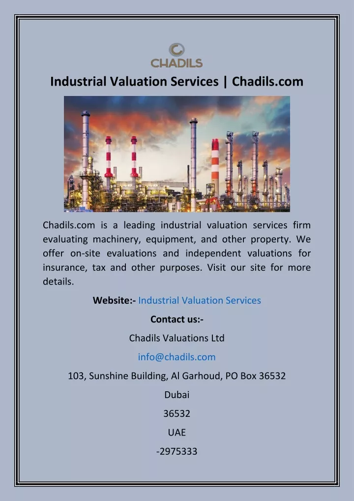 industrial valuation services chadils com