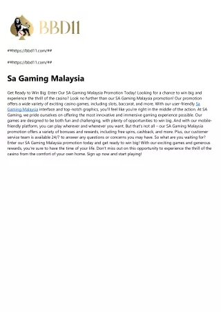 Sa Gaming Malaysia