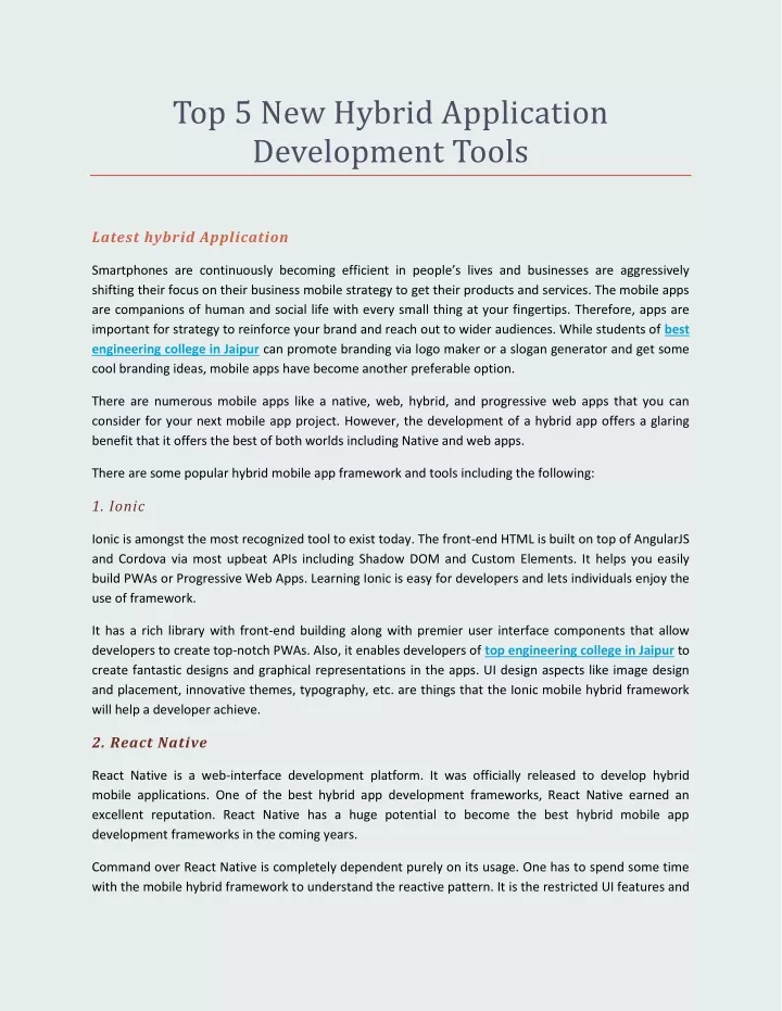 top 5 new hybrid application development tools