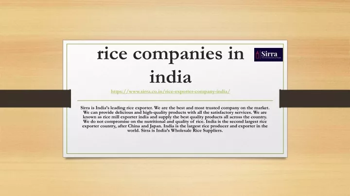 rice companies in india https www sirra co in rice exporter company india