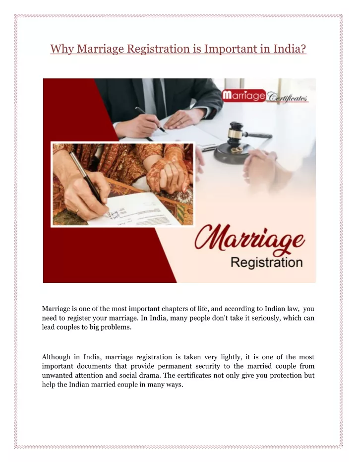why marriage registration is important in india
