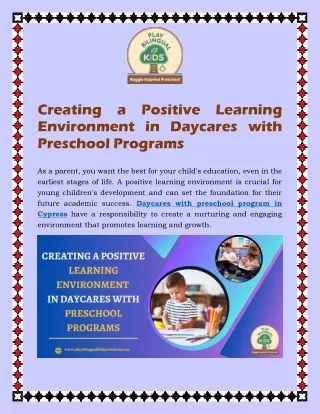 Creating a Positive Learning Environment in Daycares with Preschool Programs