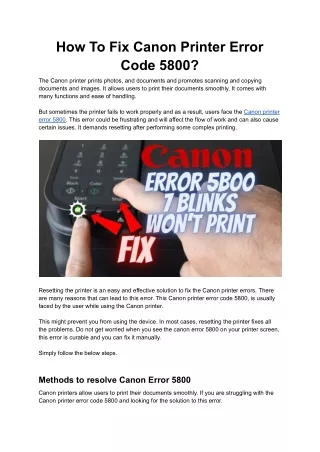 How To Fix Canon Printer Error Code 5800