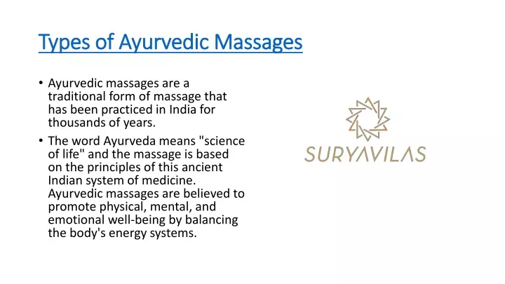 types of ayurvedic massages