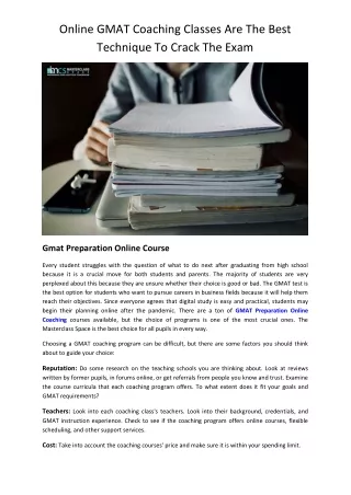 online gmat coaching classes are the best