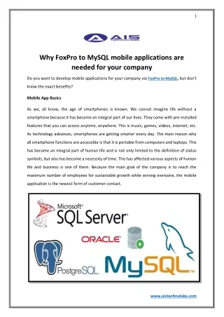 Why FoxPro to MySQL mobile applications are needed for your company