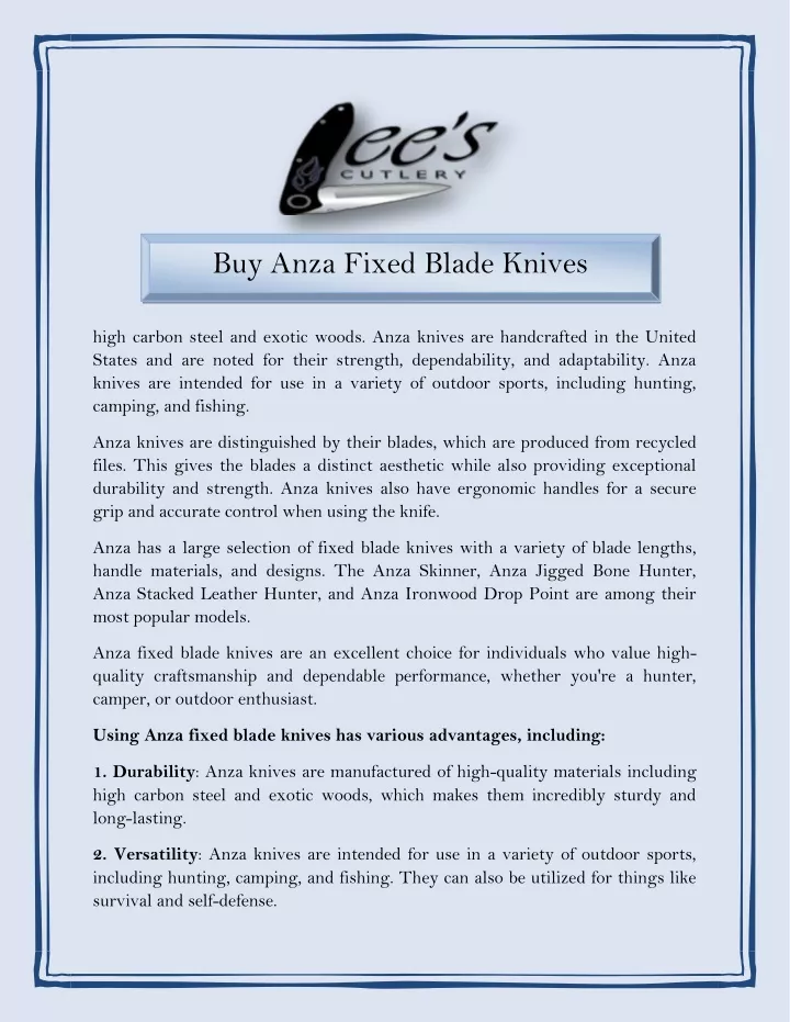 buy anza fixed blade knives