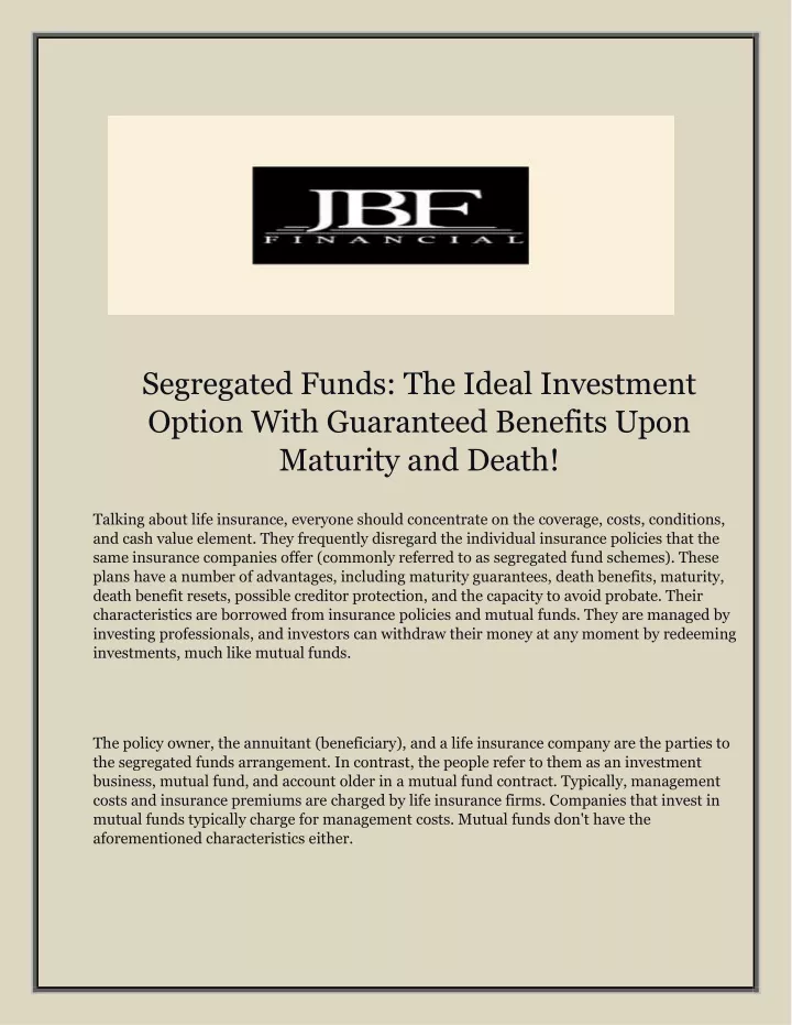 segregated funds the ideal investment option with