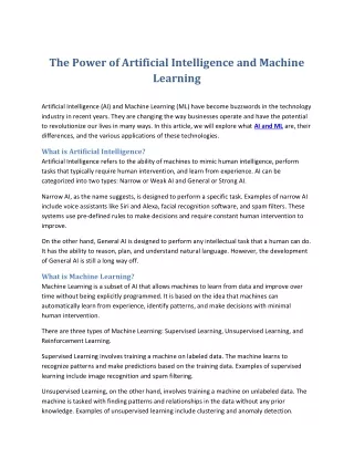 The Power of Artificial Intelligence and Machine Learning