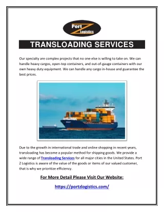 TRANSLOADING SERVICES - Port Z Logistics