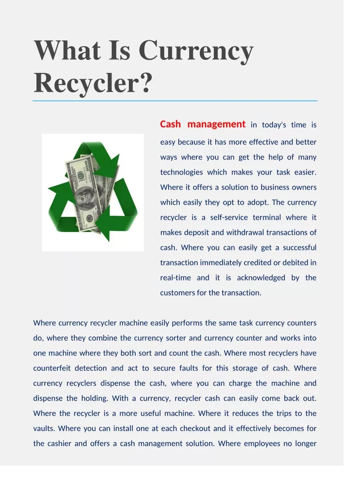 what is currency recycler