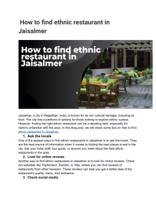 How to find ethnic restaurant in Jaisalmer