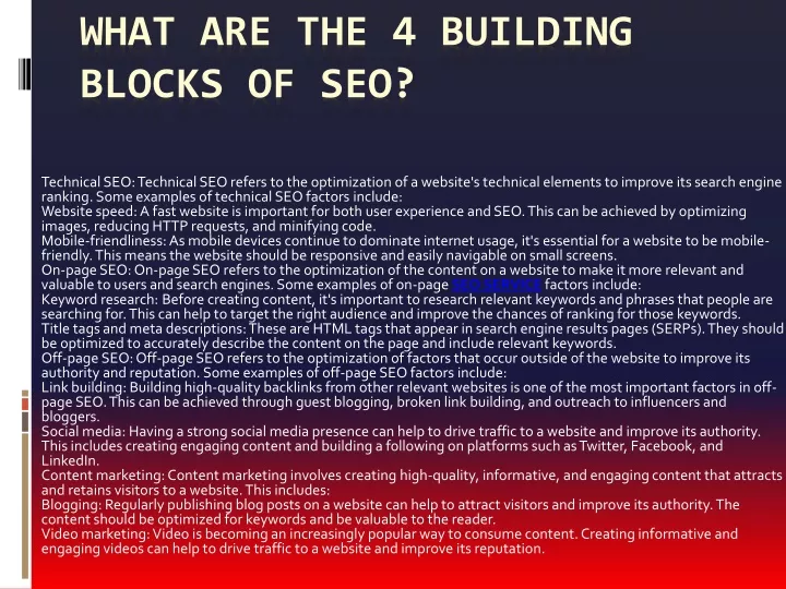 what are the 4 building blocks of seo