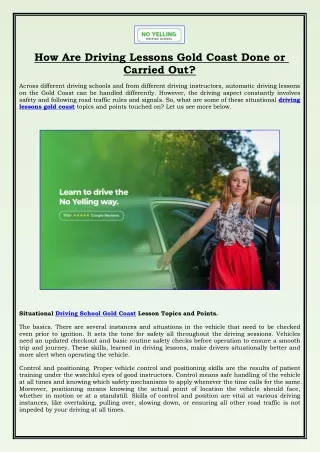 How Are Driving Lessons Gold Coast Done or Carried Out?