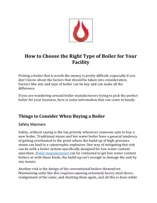 How to Choose the Right Type of Boiler for Your Facility- Mckenna Boiler