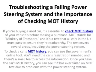 troubleshooting a failing power steering system and the importance of checking mot history
