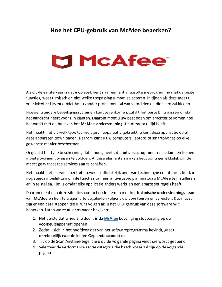 hoe het cpu gebruik van mcafee beperken