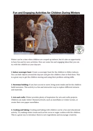 Fun and Engaging Activities for Children During Winters