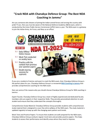 Crack NDA with Chanakya Defence Group