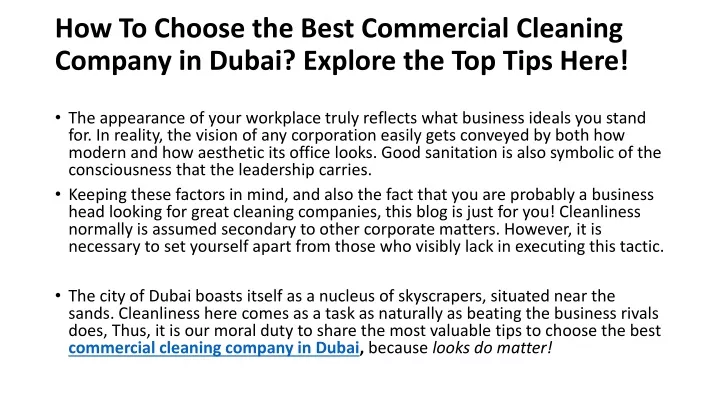 how to choose the best commercial cleaning company in dubai explore the top tips here