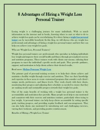 8 Advantages of Hiring a Weight Loss Personal Trainer