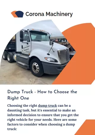 Dump Truck - How to Choose the Right One