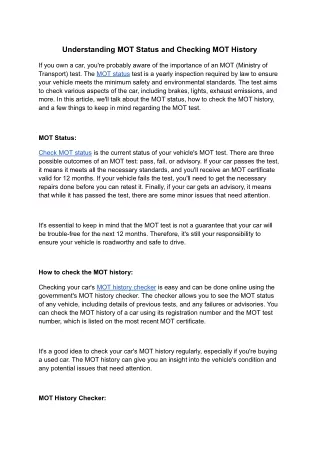 understanding mot status and checking mot history